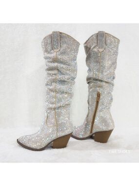 Angel Rider Rhinestones Country Glam Western Cowgirl Slouch Knee Boots New
